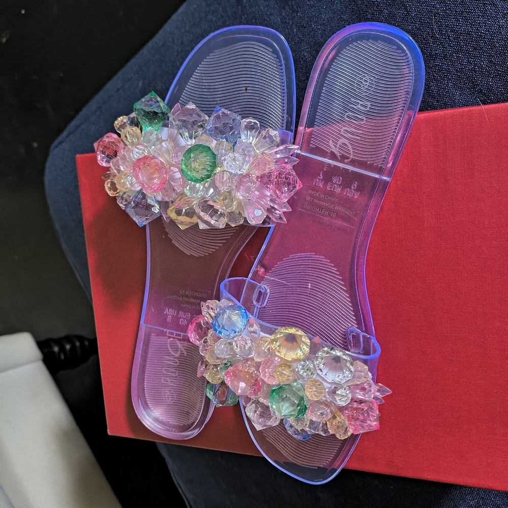 Colorful Gemstone Embellished Clear Sandals